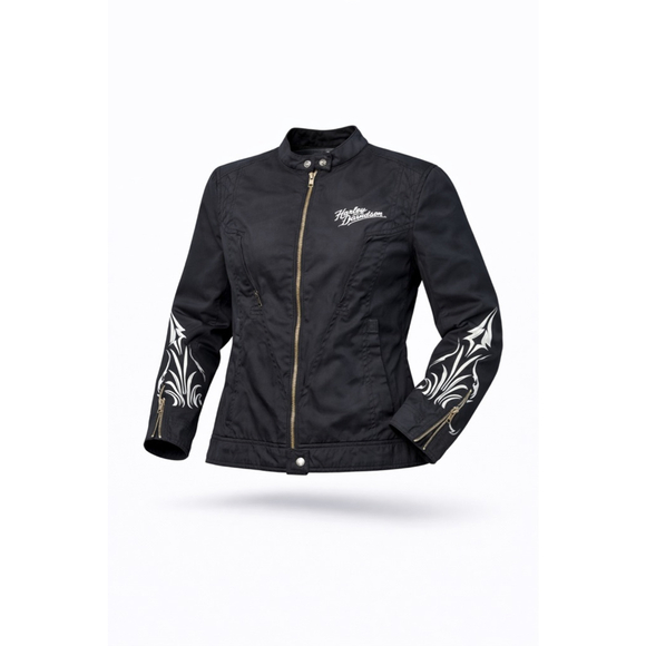 Harley-Davidson Jackets & Blazers - Harley-Davidson Women’s Black/White Tribal Embroidered Moto Riding Jacket Sz 1W